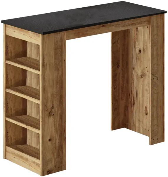 NORDVÄRK ST1 bartafel, met 3 planken - natuurlijke en zwarte melamine (120x51,6)