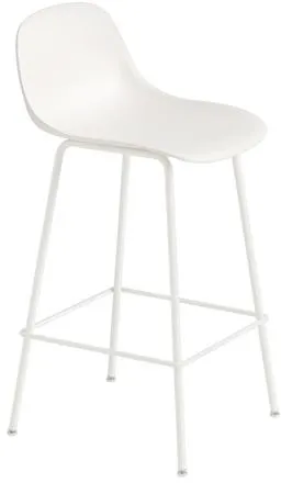 Muuto Fibre Barkruk met Buisvormige Basis en Rugleuning Wit/Wit H87.5 cm
