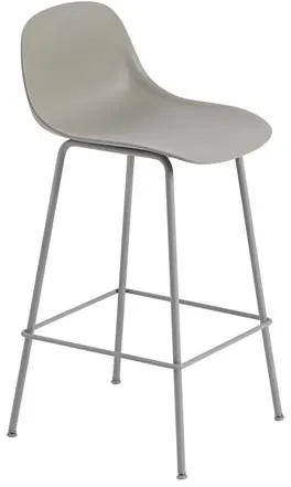 Muuto Fibre Barkruk met Buisvormige Basis en Rugleuning Grijs/Grijs H87.5 cm