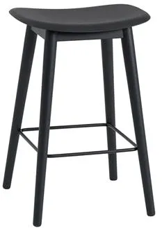 Muuto Fibre Barkruk met houten onderstel Zwart/Zwart H66 cm