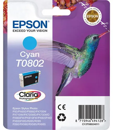 Epson T0802 C13T08024011 Cyan Inktcartridge, 350 pagina’s