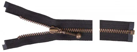 YKK Deelbare Rits Antiek Messing 50cm 4mm Zwart