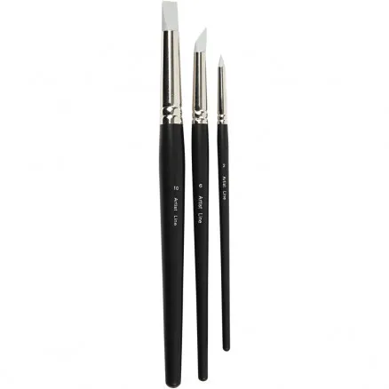 Artist Line Penseel, maat 2+6+10 mm, rubber penseel, 3 stuks.
