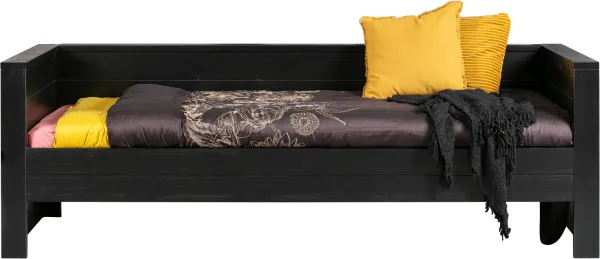 Dennis, slaapbank, zwart, H73x101x219 cm, grenenhout