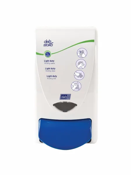 Deb Stoko Cleanse Light - dispenser voor crèmereiniger met reinigend effect, wit plastic, blauwe knop, 1 L