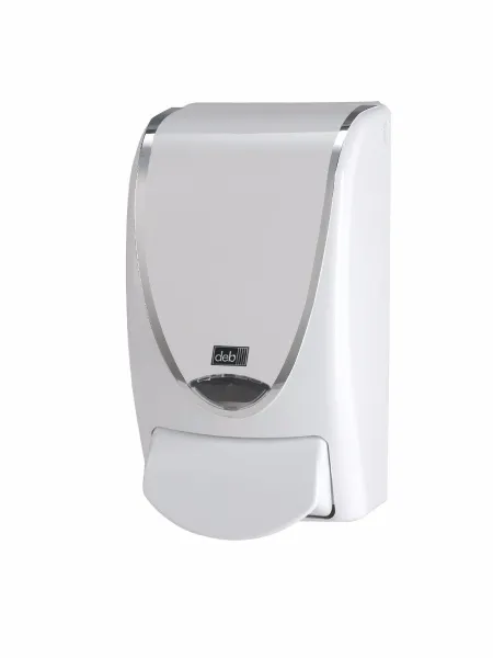 Deb Stoko White Silverline -dispenser, wit plastic met zilverkleurige rand, 1 L